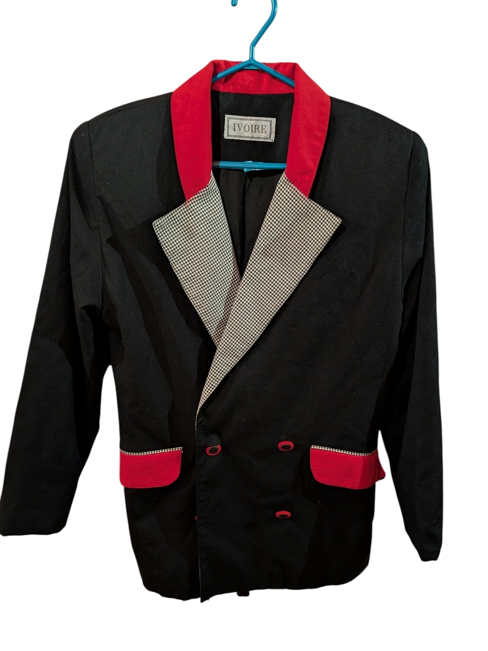 Vintage Black Double-Breasted Blazer with Red Trim